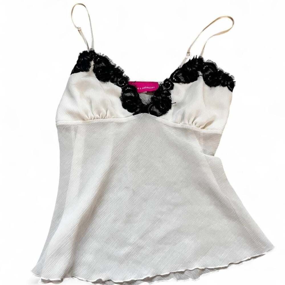 Vintage E & Sebastian Camisole White with Black Lace Trim
